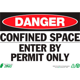 Zing Eco Safety Sign, Danger Confined Space Enter, 14"W x 10"H, Recycled Polystyrene Self Adhesive