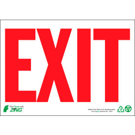 Eco Safety Sign, Exit, Red on White, 14"W x 10"H, Recycled Aluminum