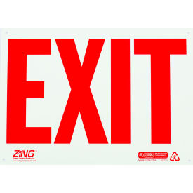 Eco Safety Sign, Exit, Red on White, 14"W x 10"H, Recycled Plastic, Glow In Dark