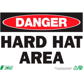 Eco Safety Sign, Danger Hard Hat Area, 14"W x 10"H, Recycled Plastic