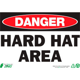 Eco Safety Sign, Danger Hard Hat Area, 14"W x 10"H, Recycled Aluminum