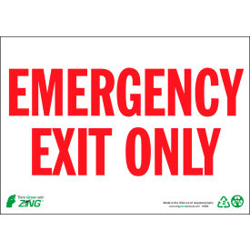 Zing Eco Safety Sign, Emergency Exit Only, 14"W x 10"H, Self Adhesive