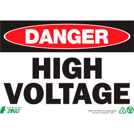 Eco Safety Sign, Danger High Voltage, 14"W x 10"H, Recycled Aluminum