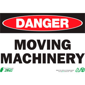 Eco Safety Sign, Danger Moving Machinery, 14"W x 10"H, Recycled Polystyrene Self Adhesive