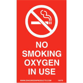Self Adhesive Sign Oxygen In Use, 3"W x 5"H, Recycled Polystyrene, Pack of 2