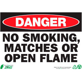 Eco Safety Sign, Danger No Smoking, Matches Or Open Flame, 14"W x 10"H, Recycled Plastic
