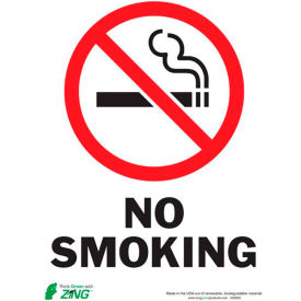 Eco Safety Sign, No Smoking, 10"W x 14"H, Recycled Plastic