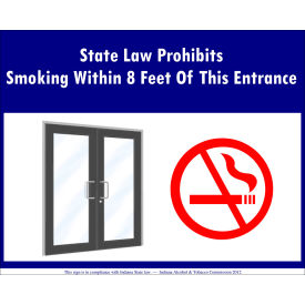 No Smoking Sign, Window Decal, Indiana Regulations, 7"W x 5"H, Recycled Polystyrene, Pack of 2