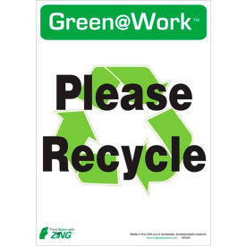 Eco Label, Please Recycle, 10"W x 14"H, Recycled Polystyrene Self Adhesive, Pack of 5