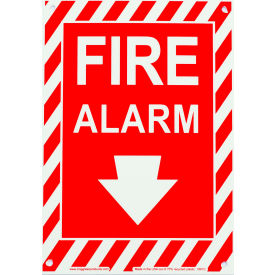 Fire Alarm with Arrow, 7"W x 10"H, Recycled Plastic, Glow In Dark