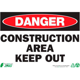 Safety Sign, Danger Construction Area Keep Out, 14"W x 10"H, Recycled Plastic