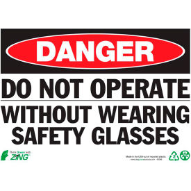 Zing Eco Safety Sign, Danger Do Not Operate Without Wearing Safety Gear, 14"W x 10"H, Recycled Plastic