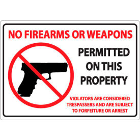 Concealed Carry Sign, No Firearms or Weapons, 10"W x 7"H, Recycled Plastic
