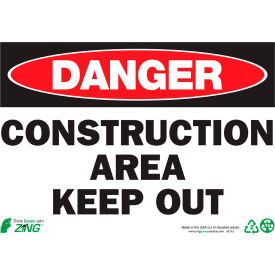 Zing Eco Safety Sign, Danger Construction Area Keep Out, 14"W x 10"H, Recycled Polystyrene