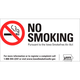 No Smoking Sign, Window Decal, Iowa Regulations, 7"W x 5"H, Recycled Polystyrene, Pack of 2
