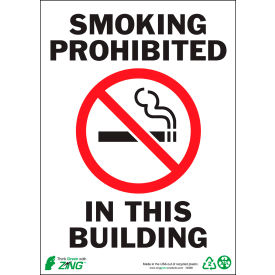 Zing Eco Safety Sign, Smoking Prohibited, 10"W x 14"H, Recycled Polystyrene Self Adhesive