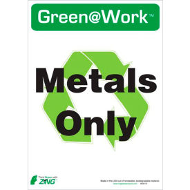 Zing Eco Label, Recycle Metals Only, 10"W x 14"H, Recycled Polystyrene Self Adhesive, Pack of 5