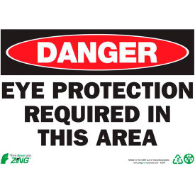 Safety Sign, Danger Eye Protection Required In This Area, 14"W x 10"H, Recycled Plastic