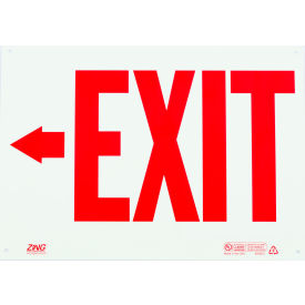 Exit Left Arrow Safety Sign, 14"W x 10"H, Recycled Plastic, Glow In Dark