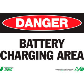 Zing Eco Safety Sign, Danger Battery Charging Area, 14"W x 10"H, Recycled Polystyrene Self Adhesive