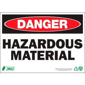 Zing Eco Safety Sign, Danger Hazardous Material, 14"W x 10"H, Recycled Polystyrene Self Adhesive