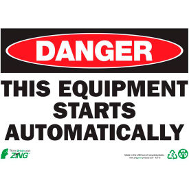 Eco Safety Sign, Danger Equipment Starts Automatically, 14"W x 10"H, Recycled Plastic