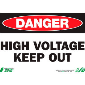 Zing Eco Safety Sign, Danger High Voltage Keep Out, 14"W x 10"H, Recycled Polystyrene Self Adhesive