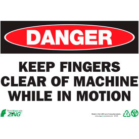 Eco Safety Sign, Danger Keep Fingers Clear Of Machine, 14"W x 10"H, Recycled Plastic