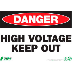Zing Eco Safety Sign, Danger High Voltage Keep Out, 14"W x 10"H, Recycled Plastic