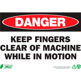 Eco Safety Sign, Danger Keep Fingers Clear Of Machine, 14"W x 10"H, Recycled Aluminum