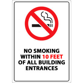 No Smoking Sign, Within 10 Feet of All Building Entrances, 10"W x 14"H, Recycled Aluminum