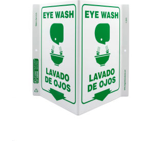 Zing Eco Safety V Sign, Eye Wash Bilingual, 10-5/8"W x 11"H, Recycled Plastic