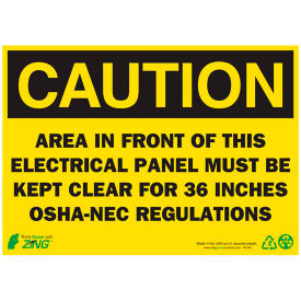 Zing Eco Safety Sign, Caution Electrical Panel, 14"W x 10"H, Recycled Plastic