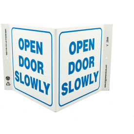 Zing Eco Safety V Sign, Open Door Slowly, 12"W x 7"H, Recycled Plastic