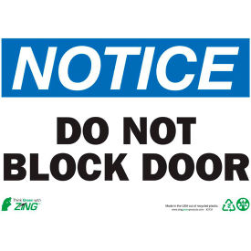 Notice Do Not Block Door, 14"W x 10"H, Recycled Plastic