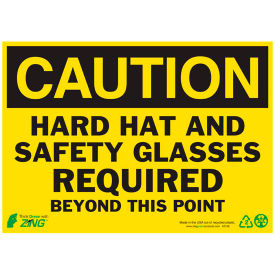 Zing Eco Safety Sign, Caution Hard Hat and Safety Glasses Required, 14"W x 10"H, Recycled Plastic