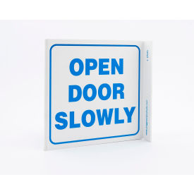 Zing Eco Safety L Sign, Open Door Slowly, 7"W x 7"H, Recycled Plastic