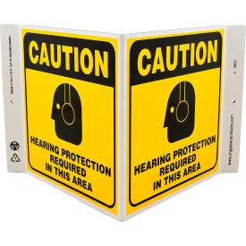 Zing Eco Safety V Sign, Caution Hearing Protection Required, 12"W x 7"H, Recycled Plastic
