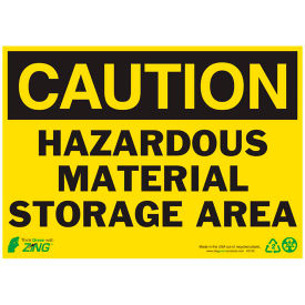 Eco Safety Sign, Caution Hazardous Material Storage Area, 14"W x 10"H, Recycled Plastic