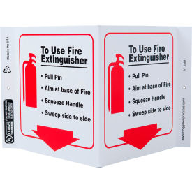 Zing Eco Safety V Sign, To Use Fire Extinguisher, Pull Pin, Aim..., 12"W x 7"H, Recycled Plastic