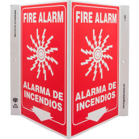 Zing Eco Safety V Sign, Fire Alarm Bilingual, 10-5/8"W x 11"H, Recycled Plastic