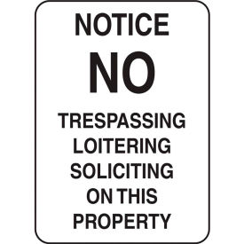 Security Sign, Notice No Trespassing, 10"W x 14"H, Recycled Aluminum