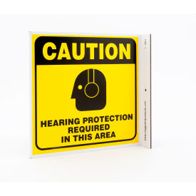 Caution Hearing Protection Required In This Area Sign, 7"W x 7"H, Recycled Plastic