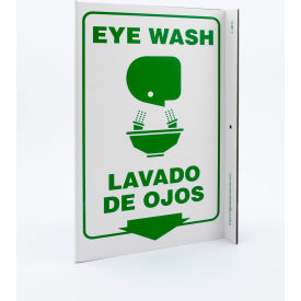 Eco Safety L Sign, Eye Wash Bilingual, 8"W x 11"H, Recycled Plastic