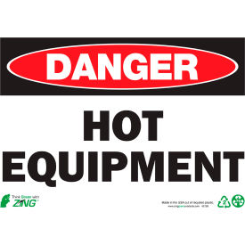 Zing Eco Safety Sign, Danger Hot Equipment, 14"W x 10"H, Recycled Polystyrene Self Adhesive
