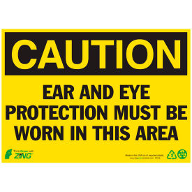 Eco Safety Sign, Caution Ear Protection Required, 14"W x 10"H, Recycled Plastic