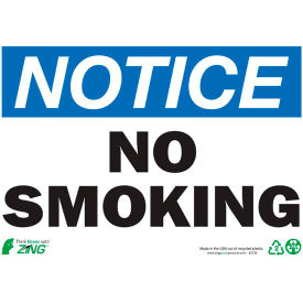 Eco Safety Sign, Notice No Smoking, 14"W x 10"H, Recycled Plastic