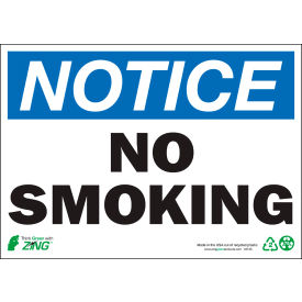 Eco Safety Sign, Notice No Smoking, 14"W x 10"H, Recycled Aluminum