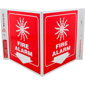 Eco Safety V Sign, Fire Alarm, 12"W x 7"H, Recycled Plastic