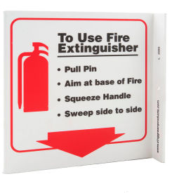 Zing Eco Safety L Sign, To Use Fire Extinguisher, Pull Pin, Aim..., 7"W x 7"H, Recycled Plastic